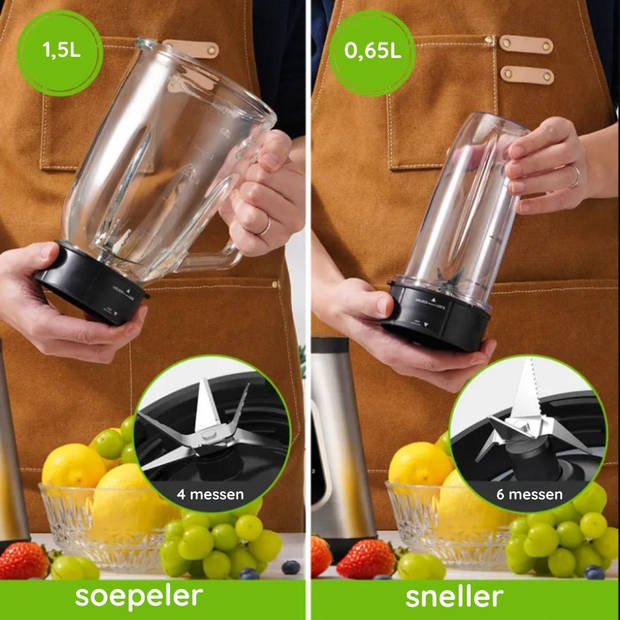 Safecourt Kitchen Sportblender - Krachtige 1200 Watt Blender met To-Go Beker - 3 Standen - RVS