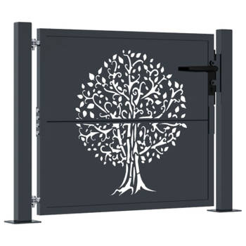 vidaXL Poort 105x80 cm met boomontwerp staal antracietkleurig