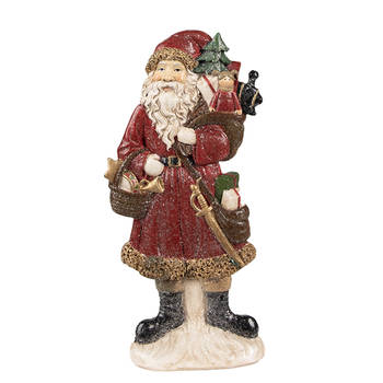 Clayre & Eef Beeld Kerstman 12x4x24 cm Rood Polyresin Kerstdecoratie Rood Kerstdecoratie