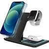 ForDig 3-in-1 Draadloze Oplader (Zwart) Docking Station - 15 Watt Snellader - Geschikt voor iPhone & Android Telefoon /