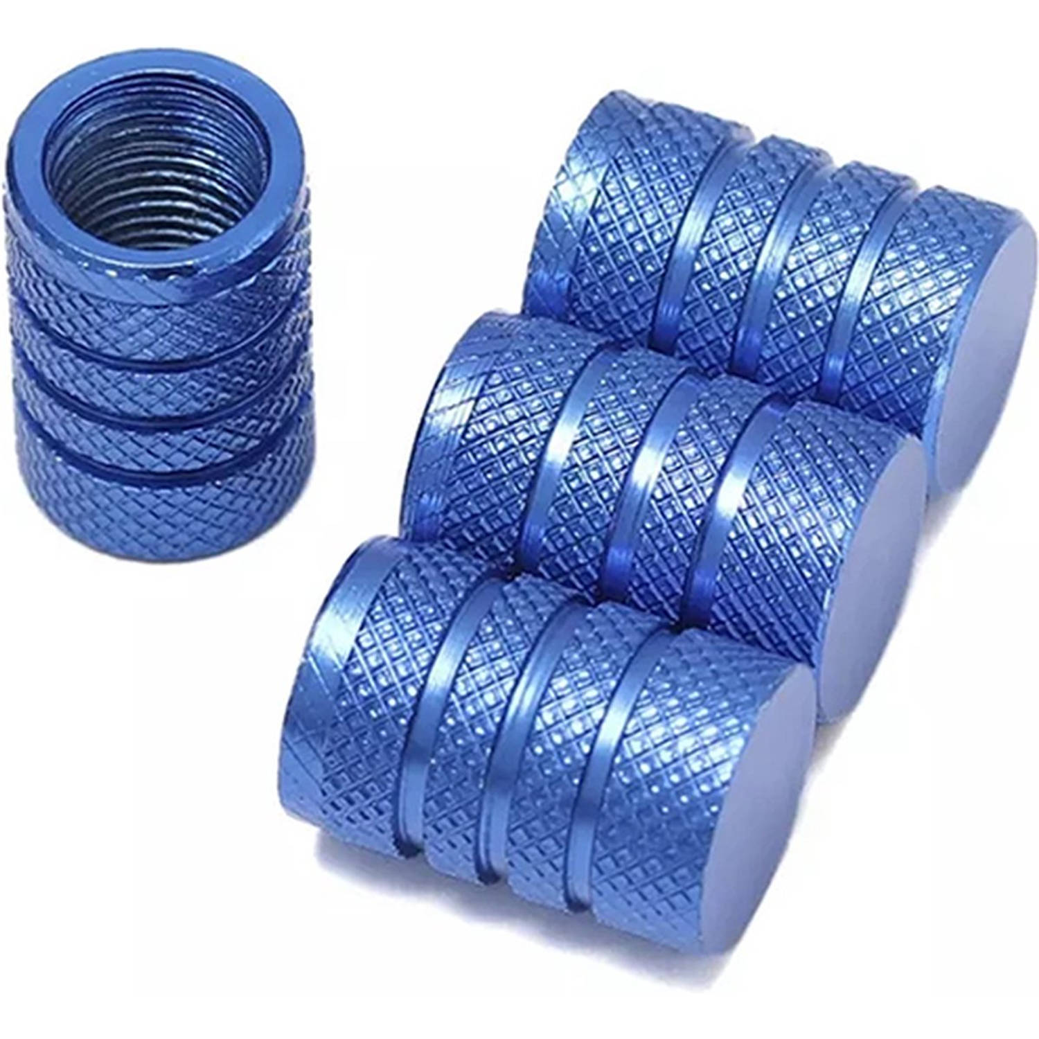 TT-products ventieldoppen 3-rings Blue aluminium 4 stuks blauw - auto ventieldop - ventieldopjes