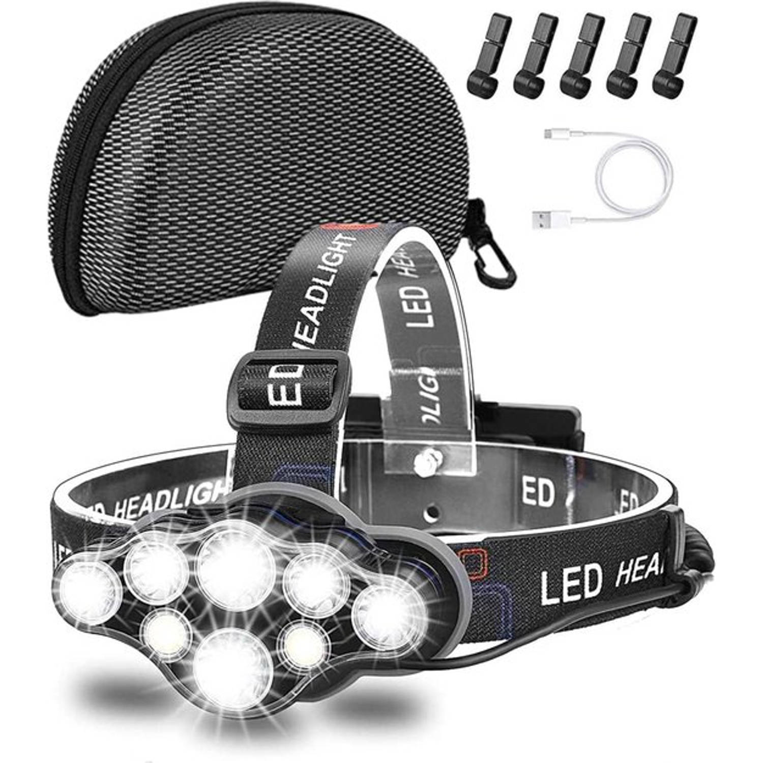 FOXLY® Ultrakrachtige Militaire Hoofdlamp USB Oplaadbaar 18000 Lumen 8 LED Koplampen 8modes Hardcase