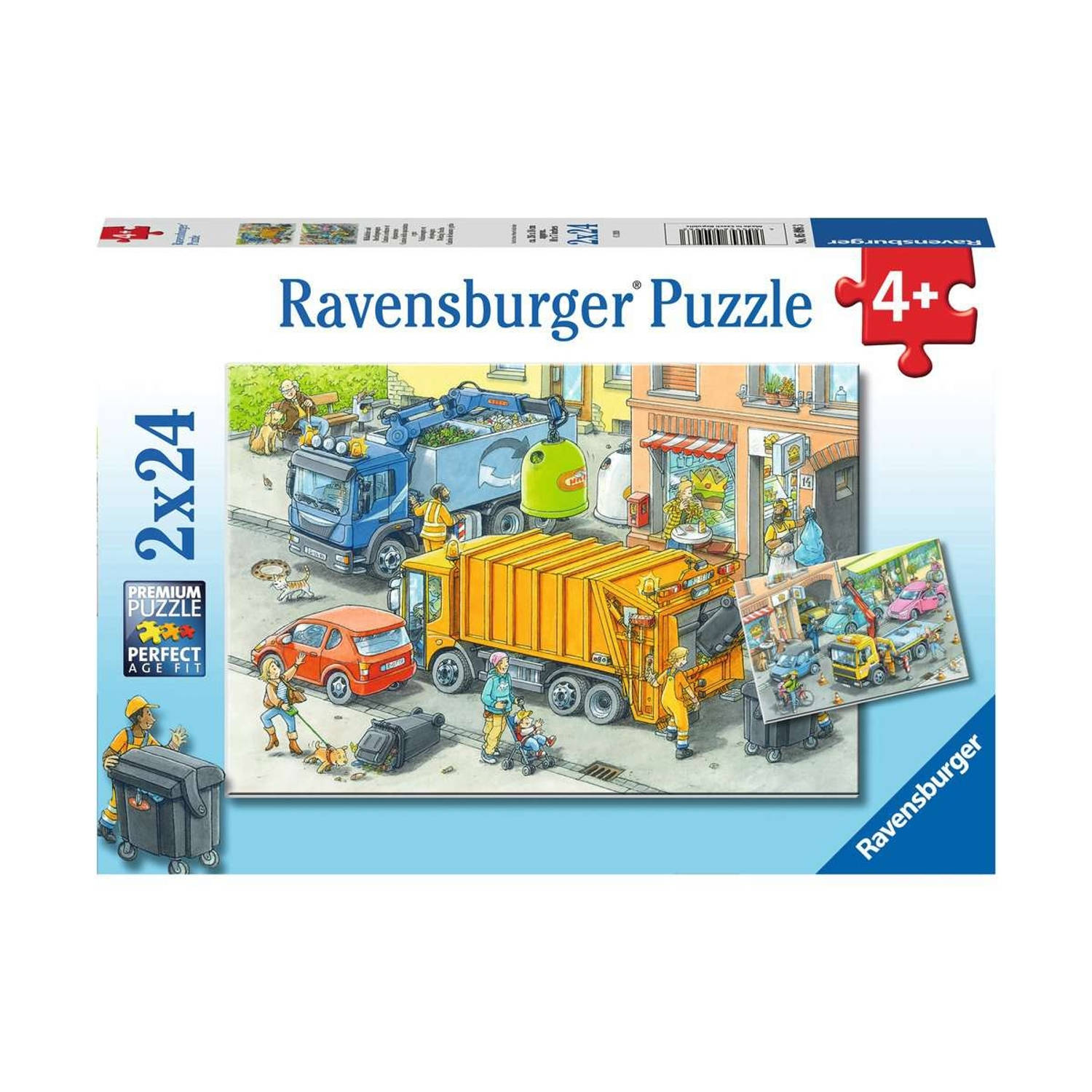 Ravensburger puzzel Vuilniswagen en sleepwagen Legpuzzel 2x24 stukjes