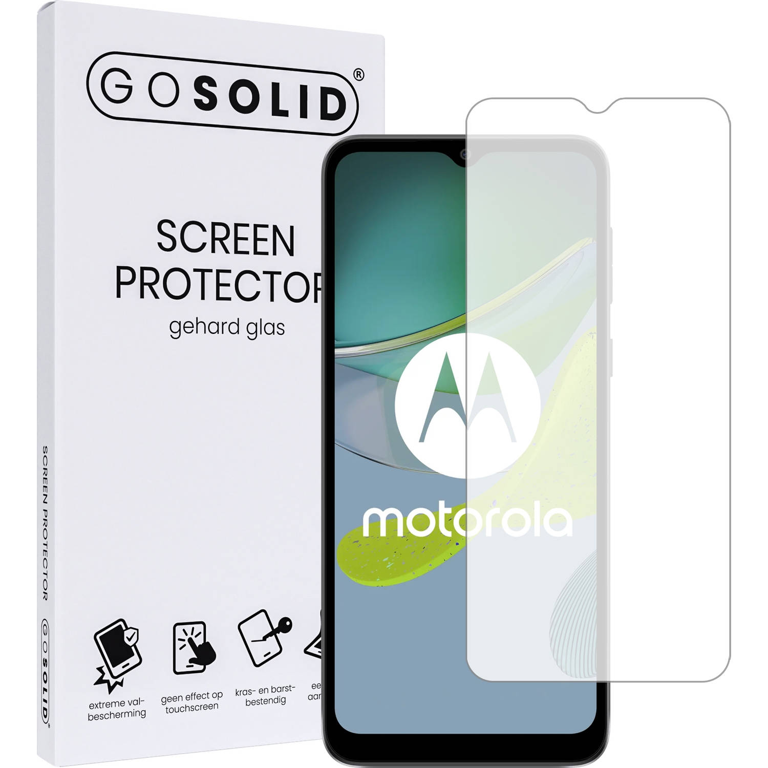 GO SOLID! ® Screenprotector geschikt voor Motorola moto E13 gehard glas