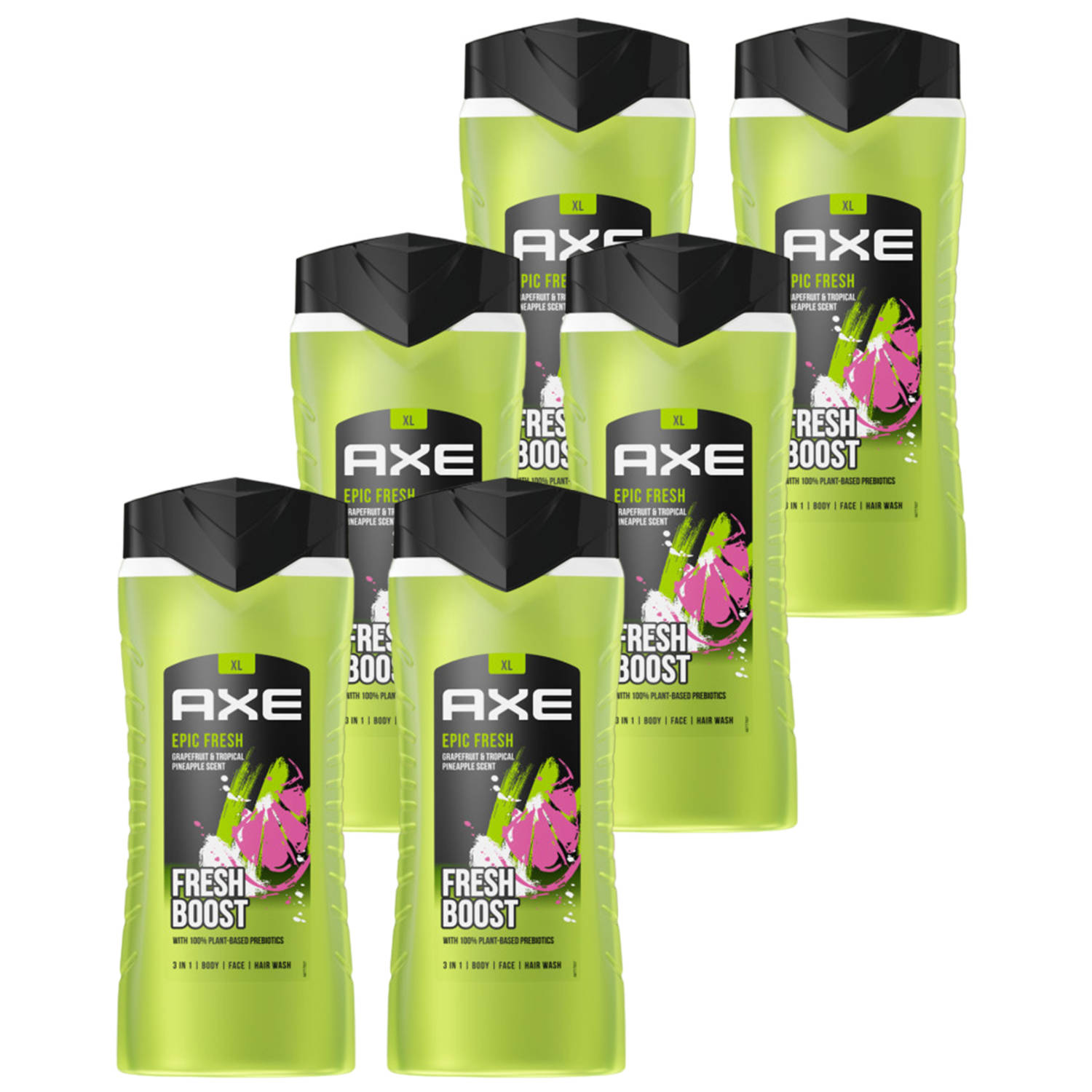 Axe 3-in-1 Douchegel, Facewash & Shampoo Epic Fresh 6 x 400 ml Voordeelverpakking