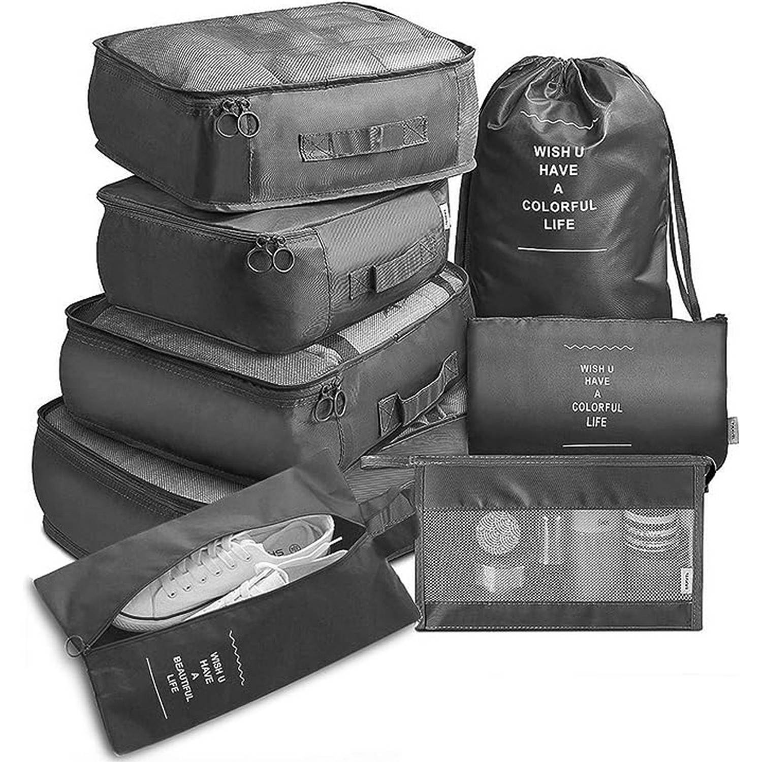 Pathsail® Packing Cubes Set 9-Delig - Bagage Organizers - Koffer organizer set - Zwart