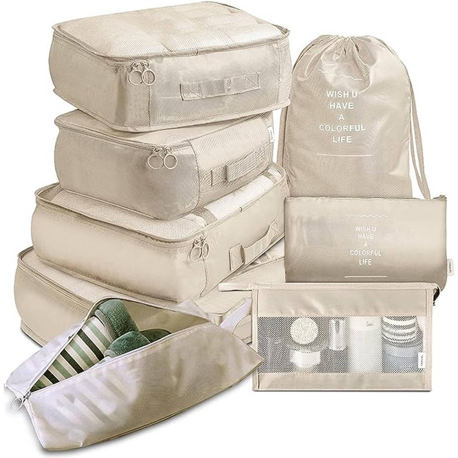 Pathsail® Packing Cubes Set 9-Delig - Bagage Organizers - Koffer organizer set - Beige