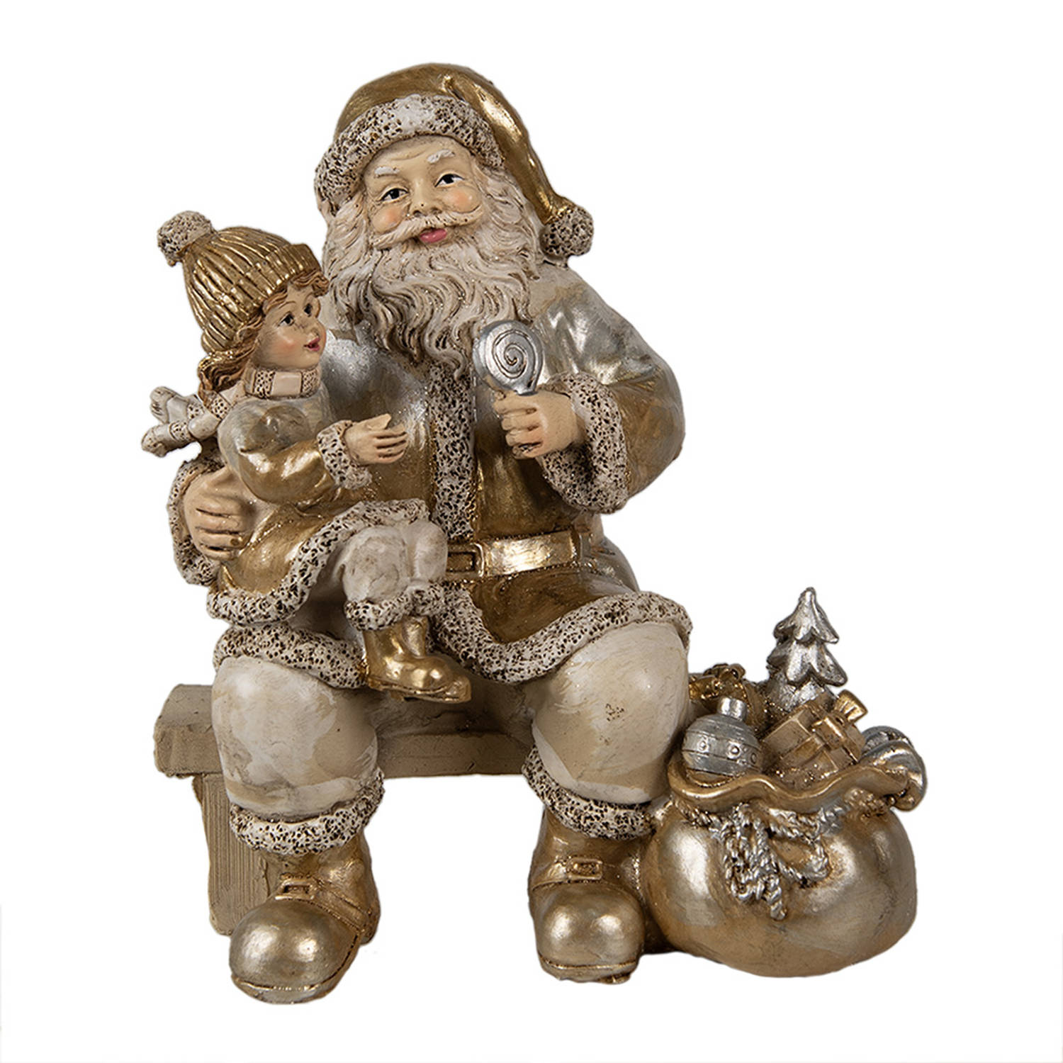 Clayre & Eef Beeld Kerstman 17 cm Goudkleurig Polyresin Kerstdecoratie