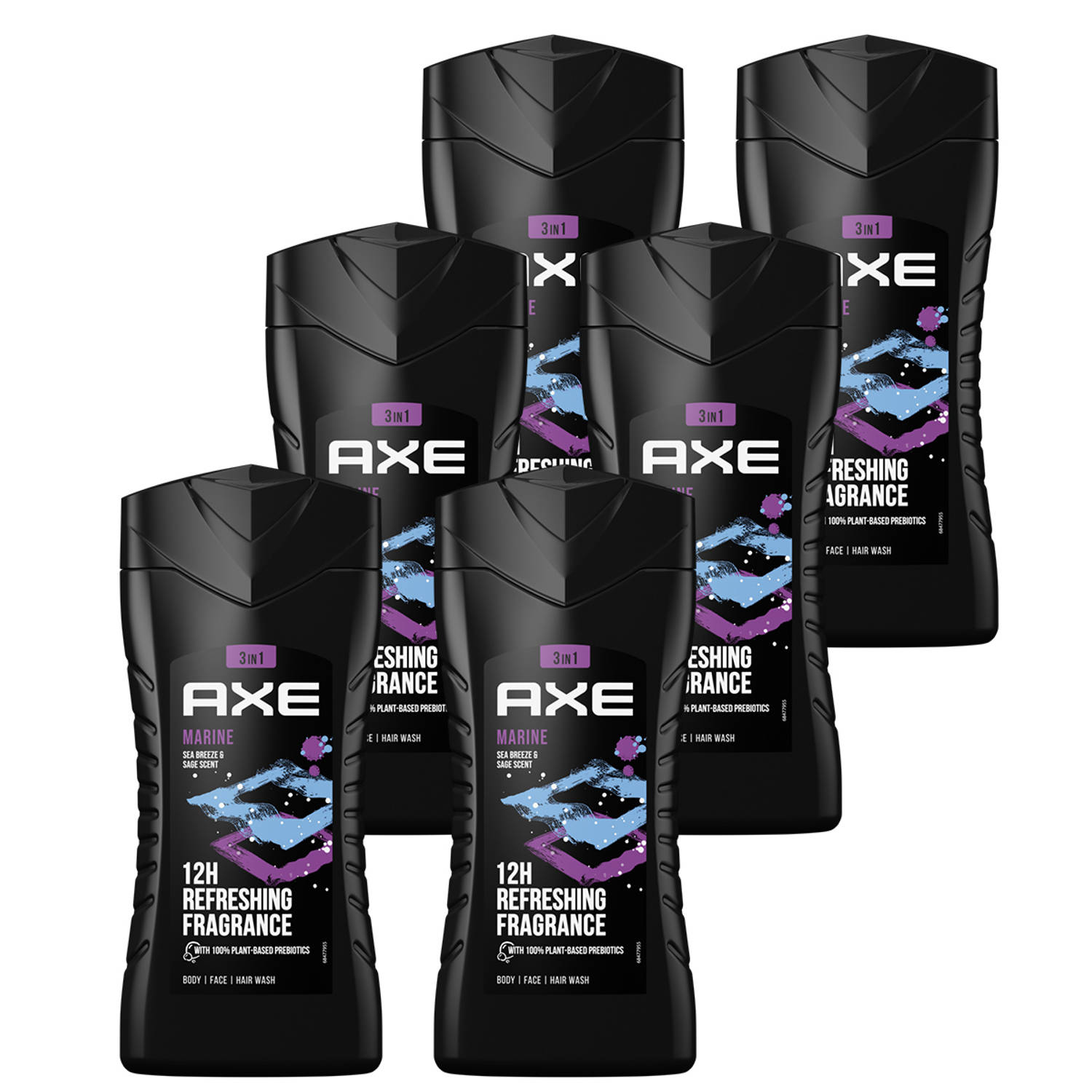 Axe 3-in-1 Douchegel, Facewash & Shampoo Marine 6 x 250 ml Voordeelverpakking