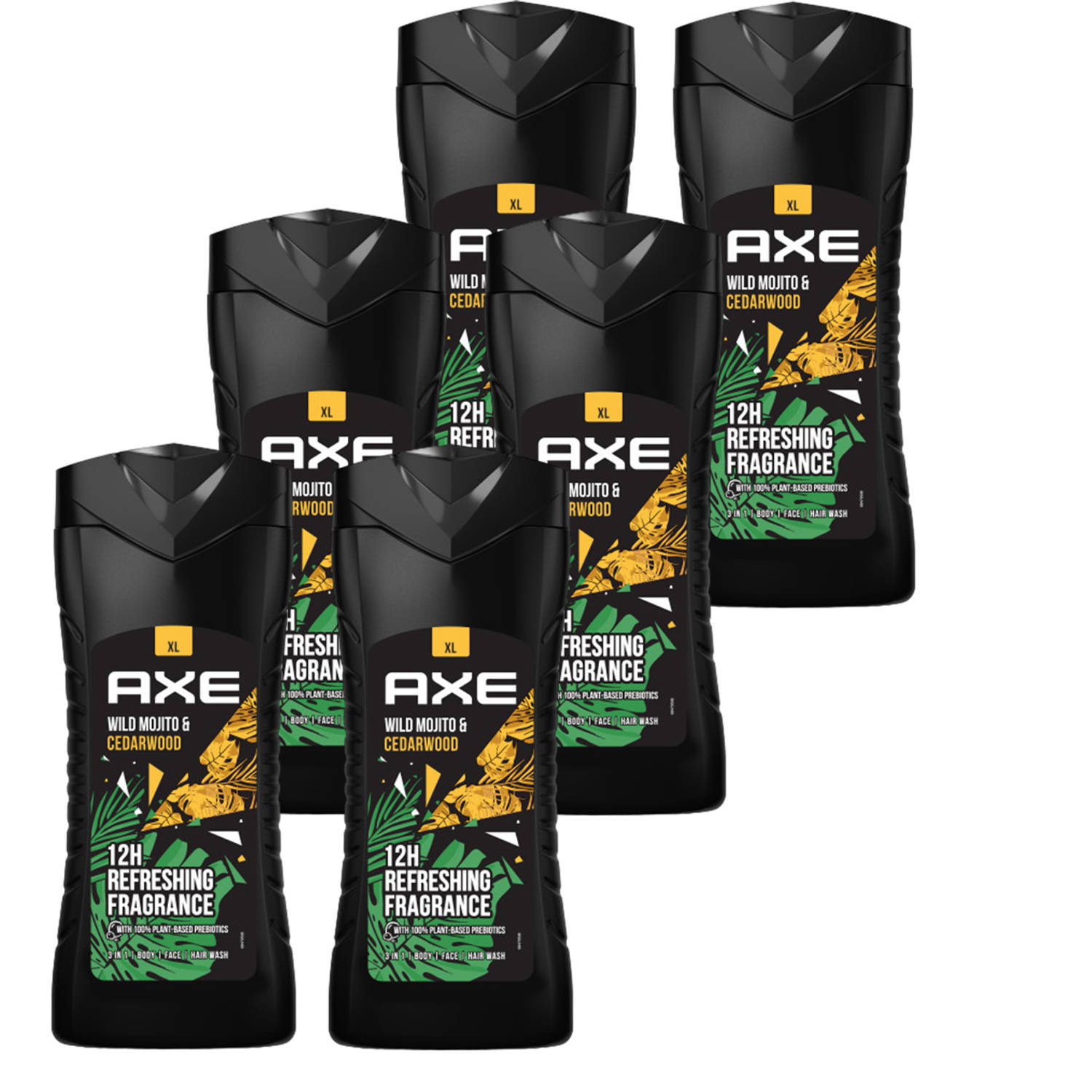 Axe 3-in-1 Douchegel, Facewash & Shampoo Wild Mojito & Cedarwood 6 x 400 ml Voordeelverpakking