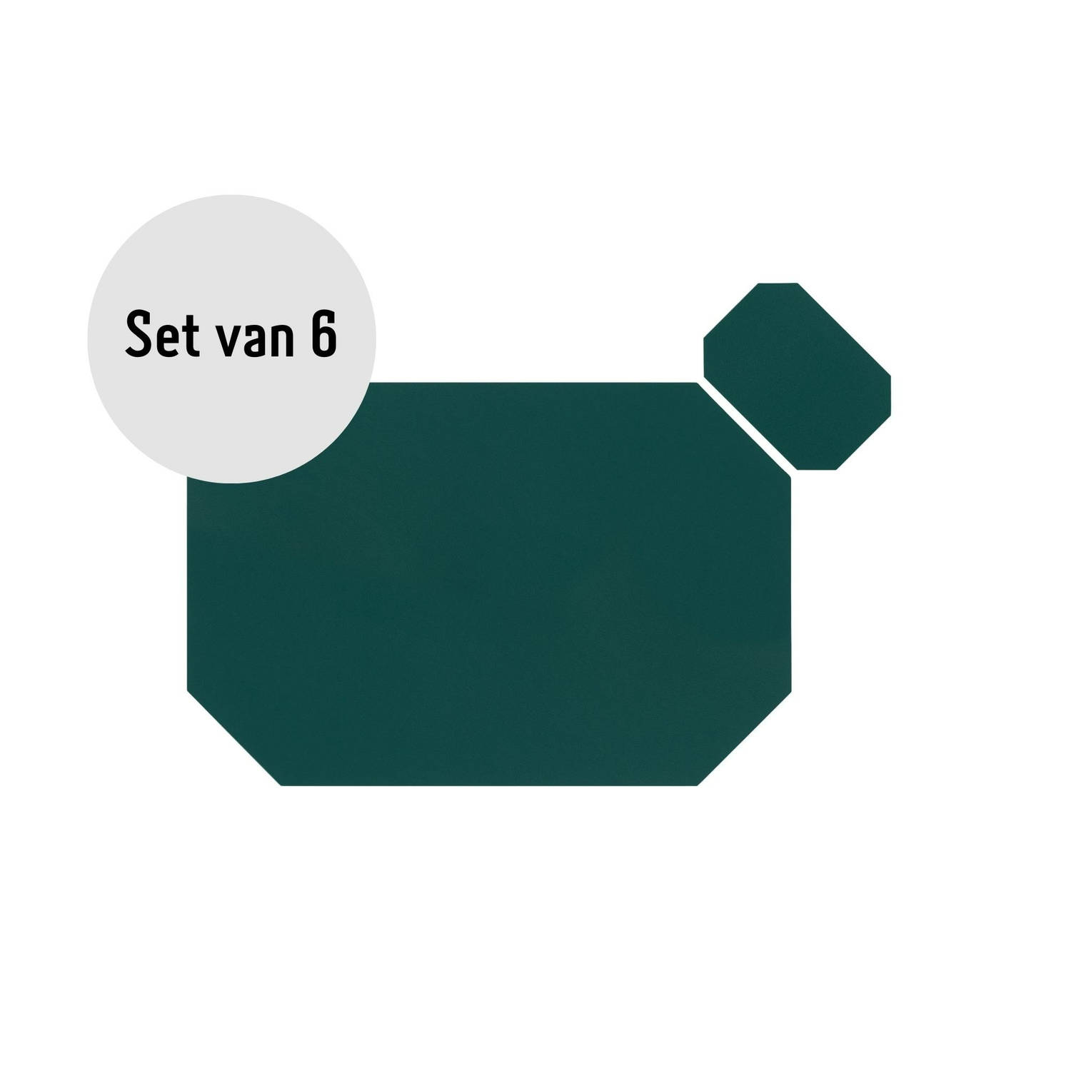 Krumble Placemat achthoekig + onderzetter PU Leder Groen Set van 6