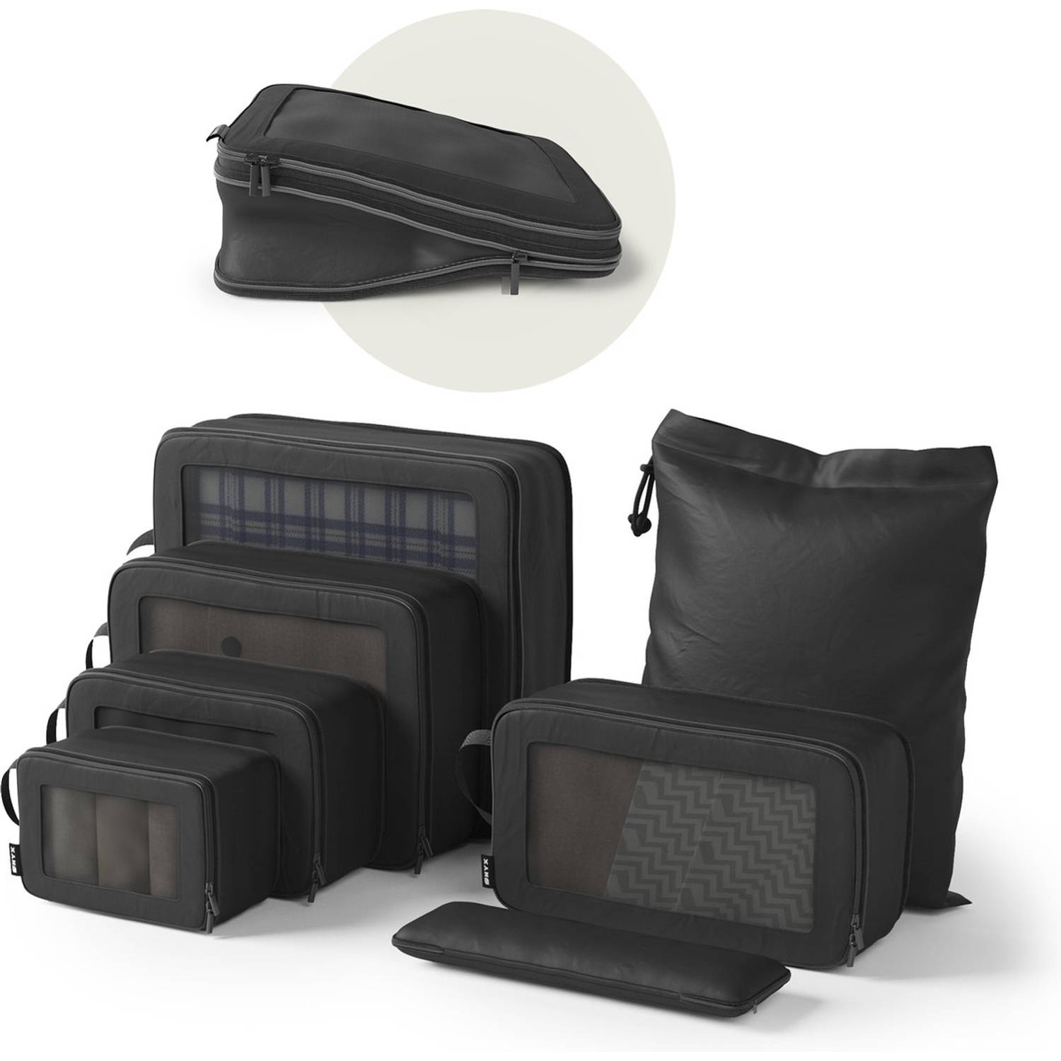 ONYX® compressie packing cubes 7 stuks Bagage organizers met compressie rits Voor koffers en tassen 