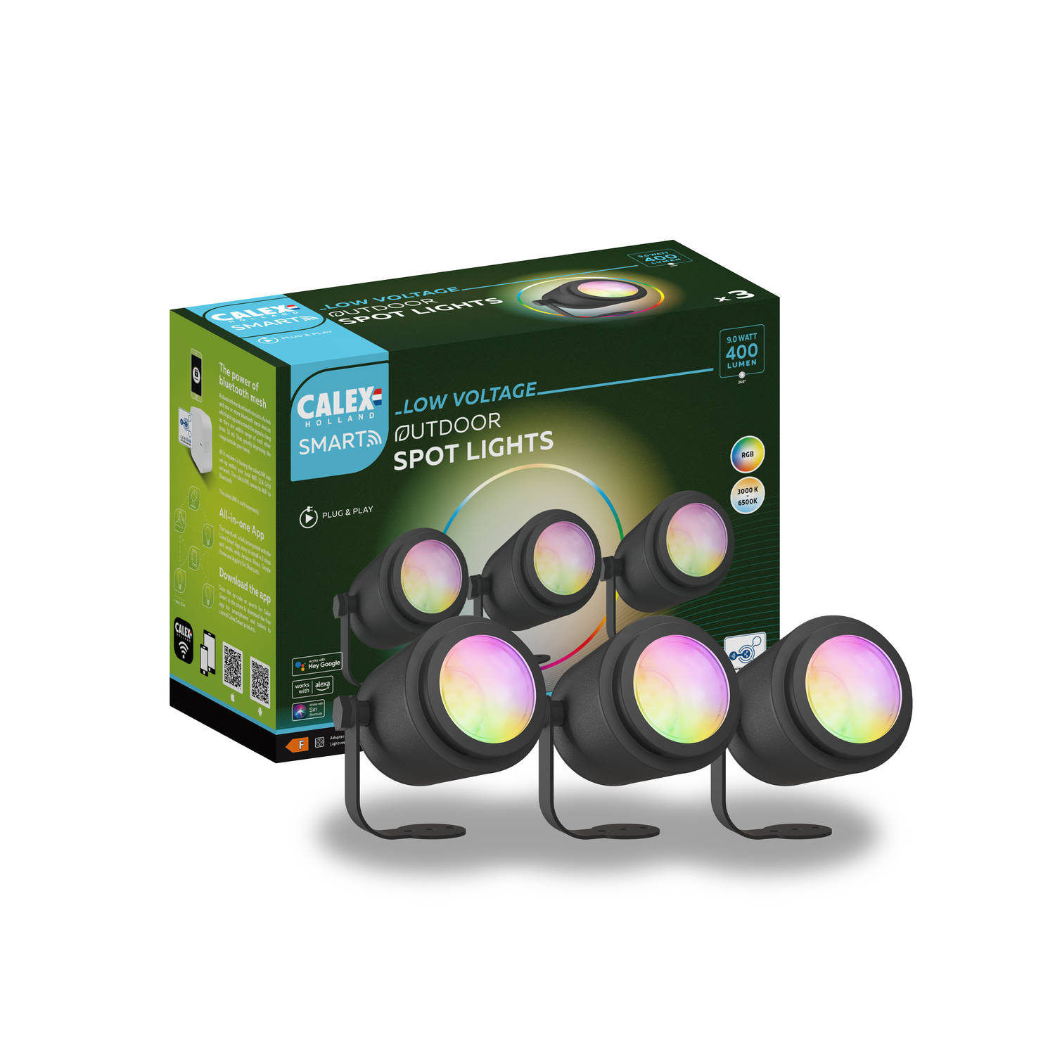 Calex Smart Outdoor 24v Slimme Grondspots Set 6 RGB en Warm Wit