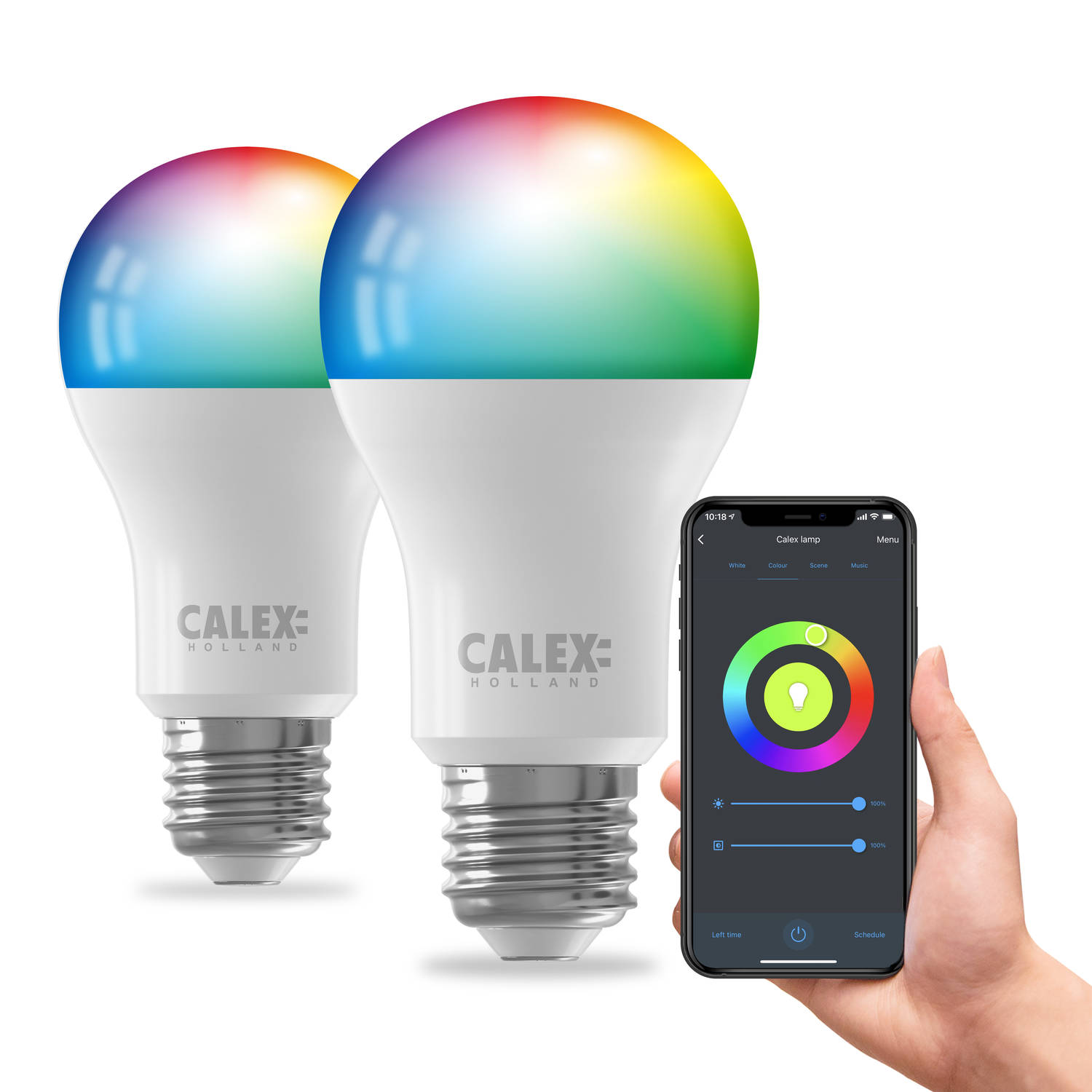 Calex Slimme Lamp - Set van 2 stuks - Wifi LED Verlichting - E27 - Smart Lichtbron - Dimbaar - RGB en Warm Wit - 9.4W
