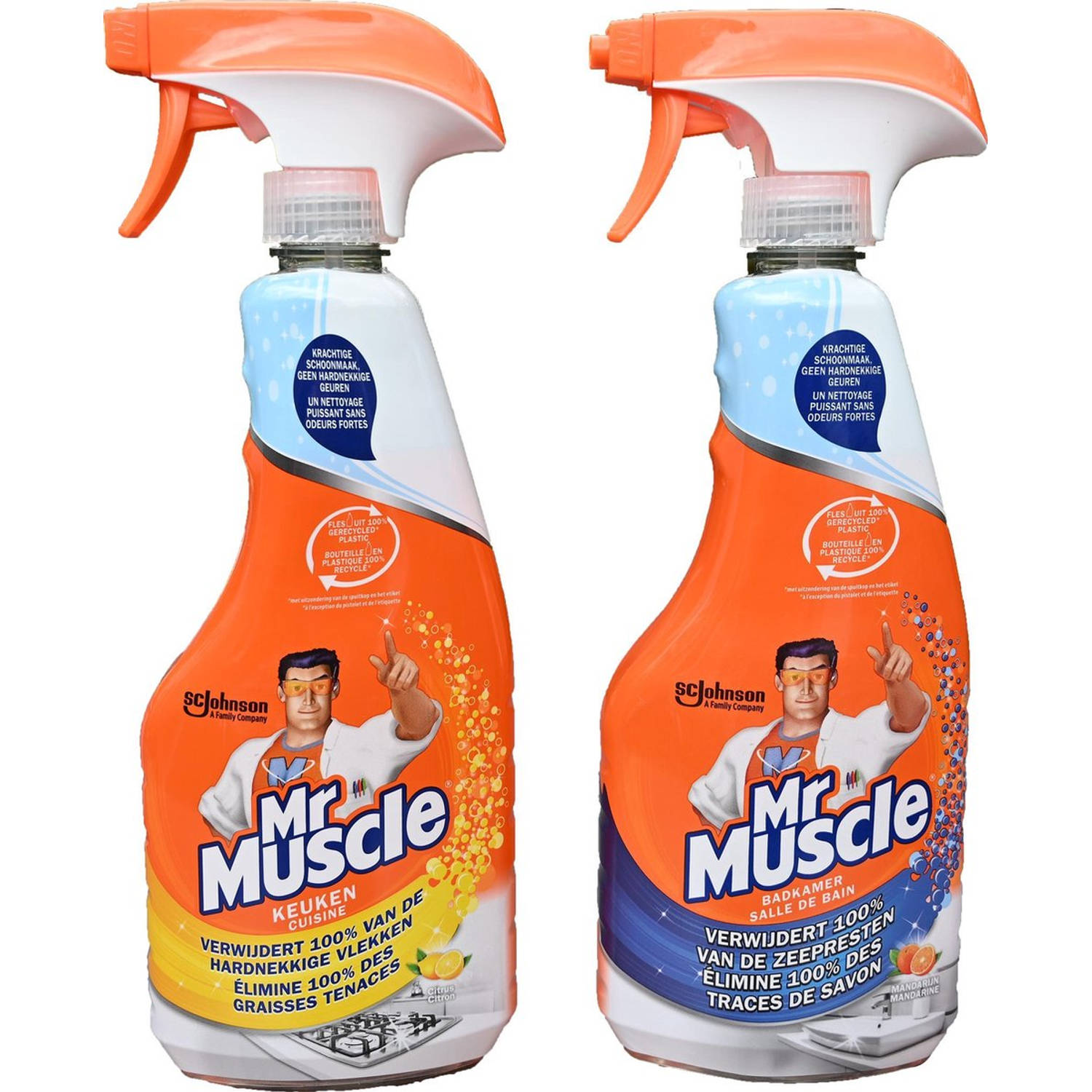 Mr Muscle badkamer reiniger spray + Mr Muscle keuken reiniger spray