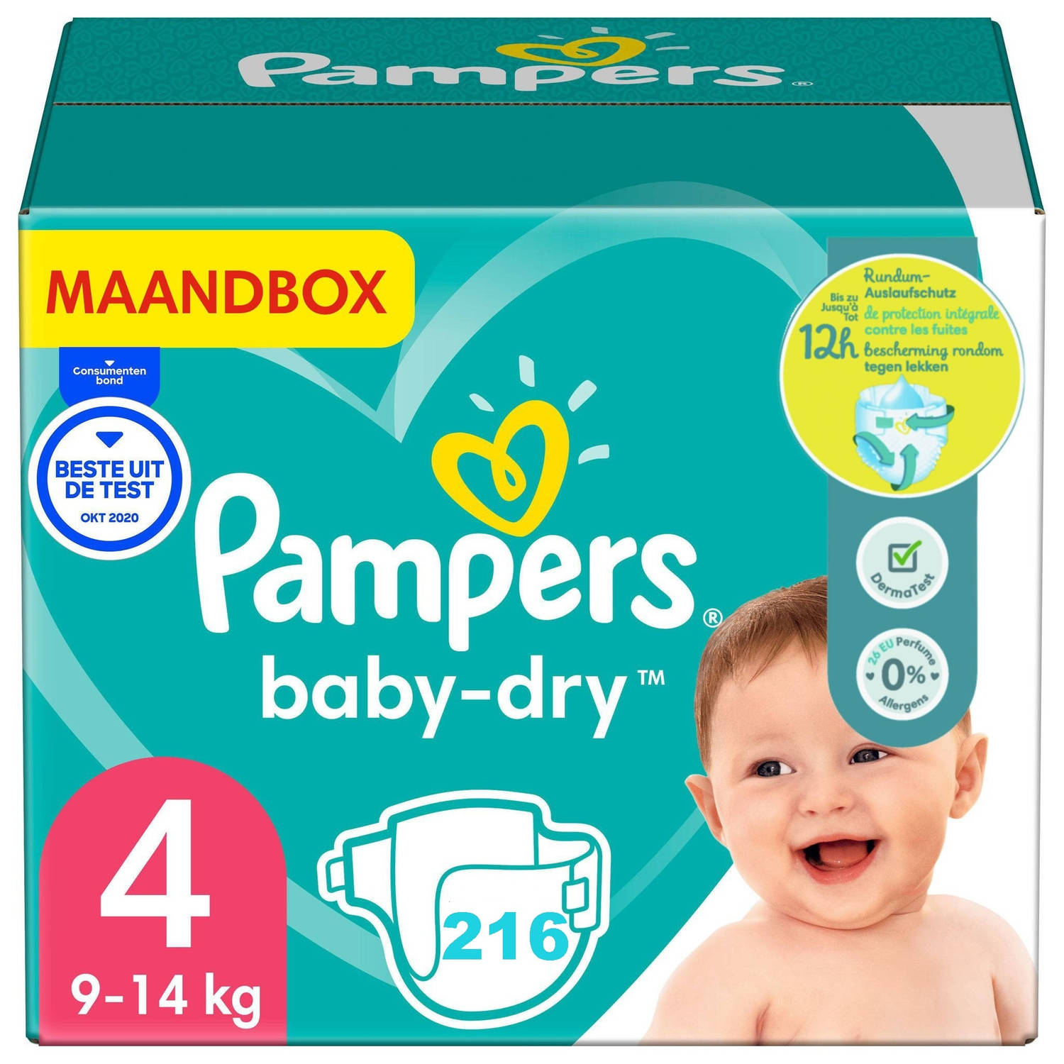 Pampers - Baby Dry - Maat 4 - Maandbox - 216 luiers - 9/14 KG