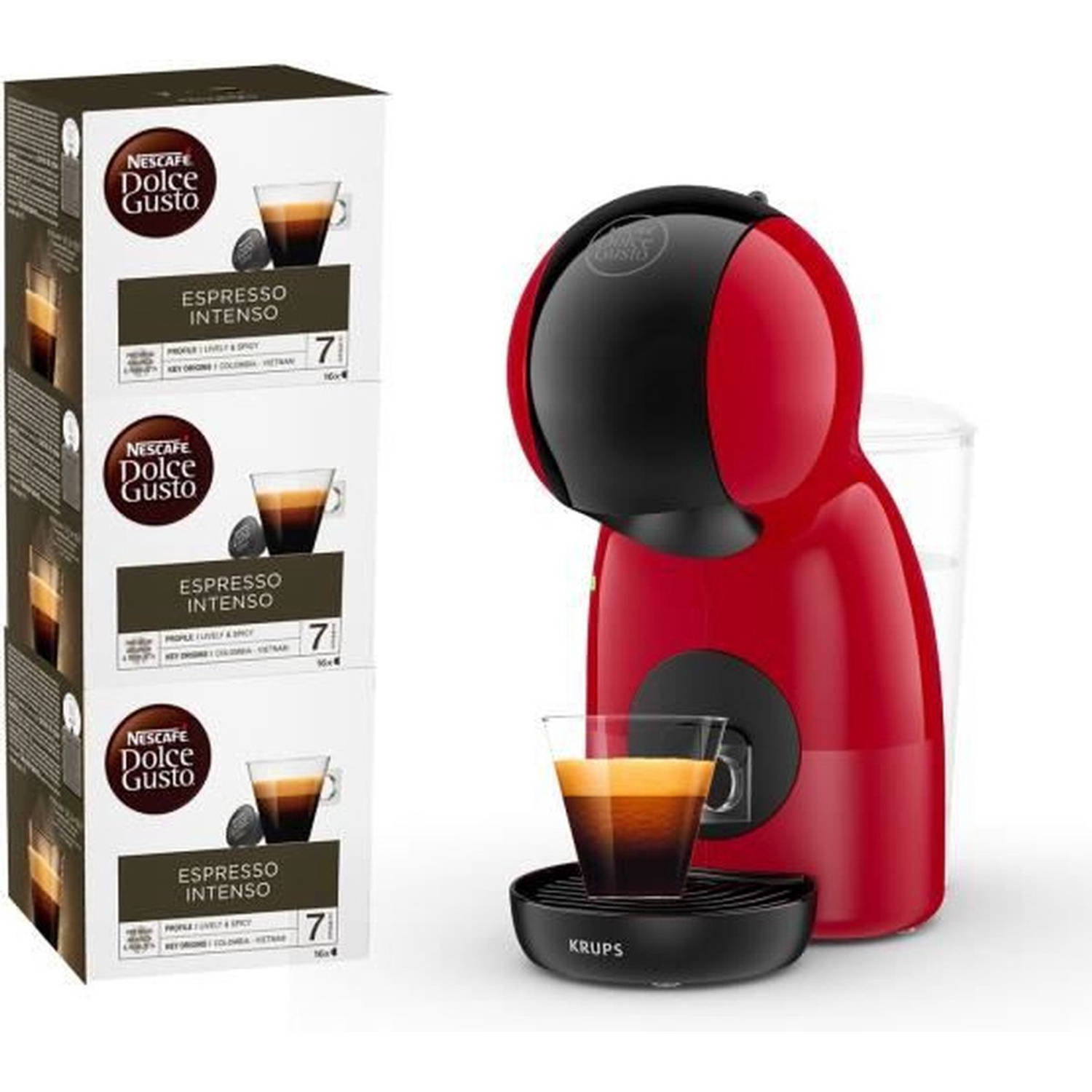 KRUPS Nescafé Dolce Gusto koffiezetapparaat + 3 espressoblikjes, Multi-drink pod koffiezetapparaat, Piccolo XS, Rood YY4580FD