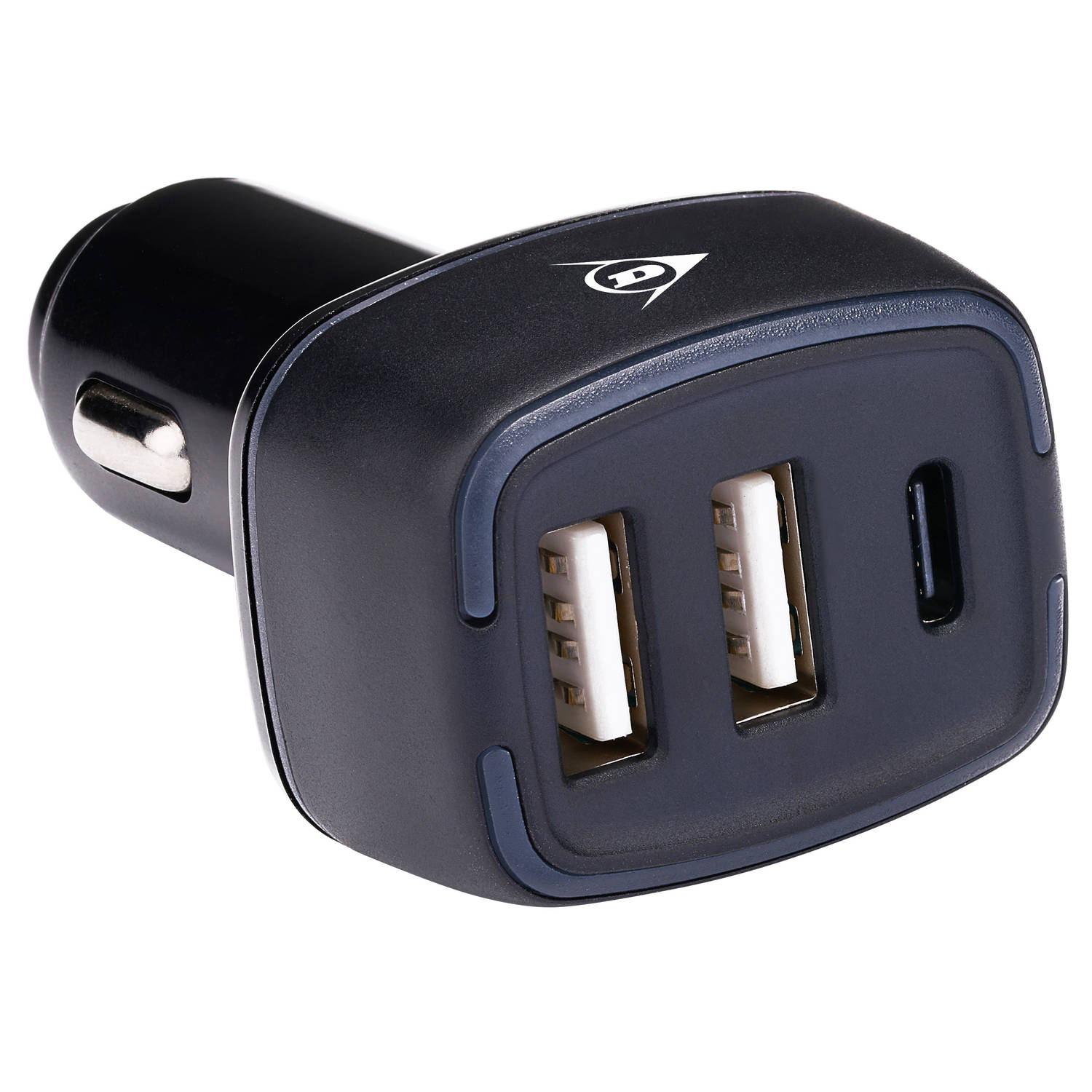 Dunlop Autolader USB - 2x USB-A en USB-C Aansluiting - Power Delivery/ Fast Charge 18W - Aansluiting op Sigarettenaansteker Auto - Kunststof - Zwart