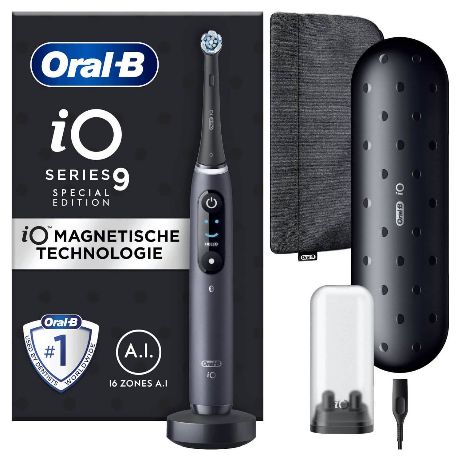 Orale -b io 9 zwarte elektrische tandenborstel Bluetooth -verbonden