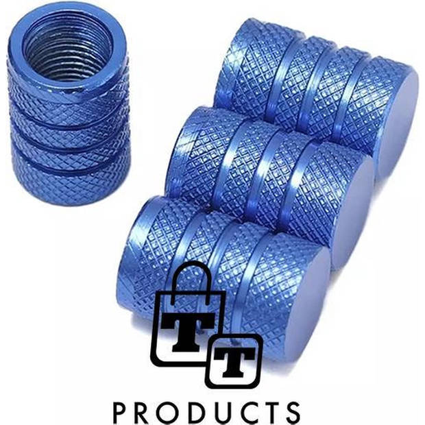 TT-products ventieldoppen 3-rings Blue aluminium 4 stuks blauw - auto ventieldop - ventieldopjes