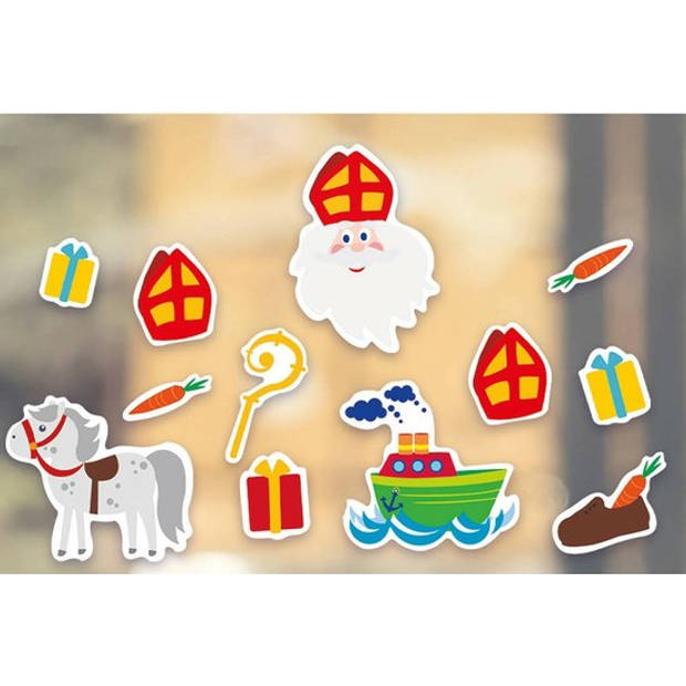 Sinterklaas - Statische Raamstickers - Herbruikbaar - 2 vellen met 12 Stickers