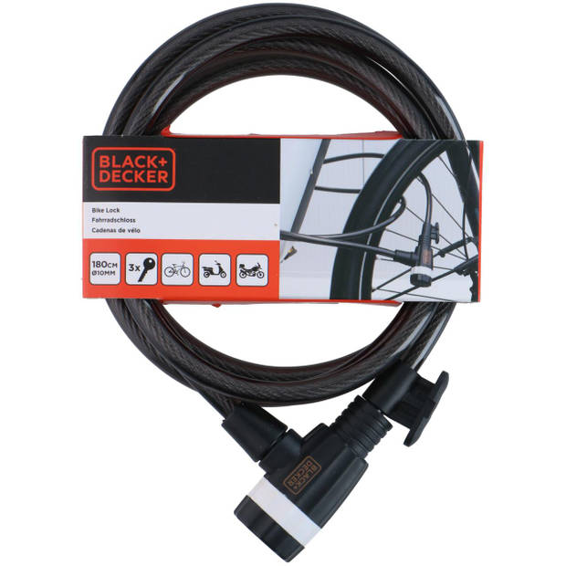 BLACK+DECKER Kabelslot BXCHBL7002 - Geschikt voor Fiets, Motor en Scooter - Lengte 180CM - Zwart