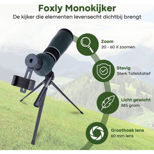 FOXLY® Professionele Monokijker - SpottingScope -Verrekijker - Monoculair Verrekijker - Incl Statief en Smartphonehouder