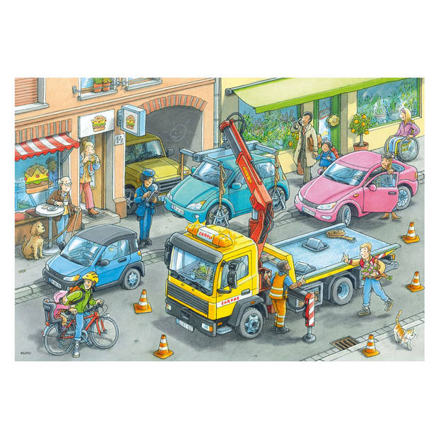 Ravensburger Kinderpuzzel 2x24 stukjes Vuilniswagen en sleepwagen