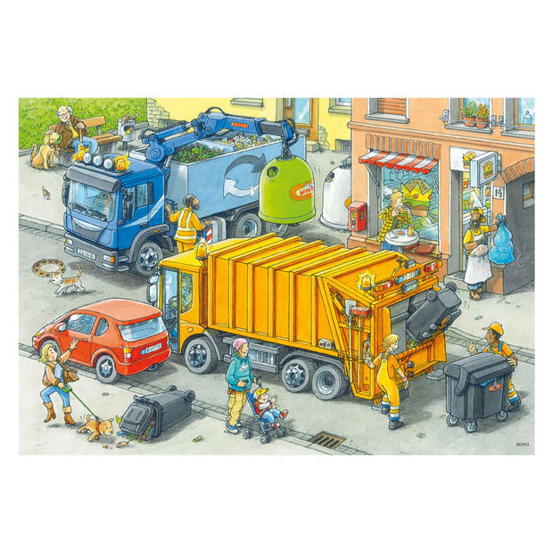 Ravensburger Kinderpuzzel 2x24 stukjes Vuilniswagen en sleepwagen