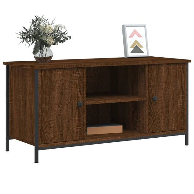 The Living Store TV-Kast Vintage Bruineiken - 100 x 40 x 50 cm - Duurzaam hout en ijzer - Opbergruimte en uitstal