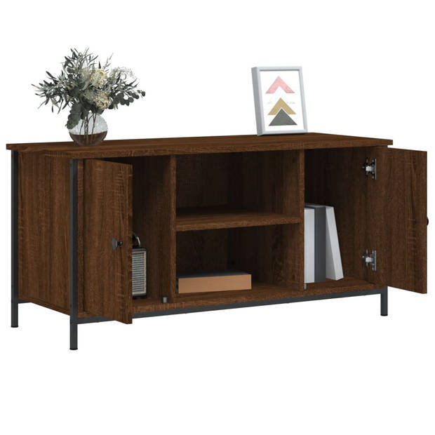 The Living Store TV-Kast Vintage Bruineiken - 100 x 40 x 50 cm - Duurzaam hout en ijzer - Opbergruimte en uitstal