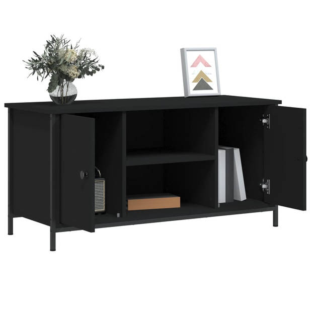 The Living Store TV-kast Zwart 100x40x50 cm - 2 vakken - 2 schappen - duurzaam hout en ijzer - industrieel design