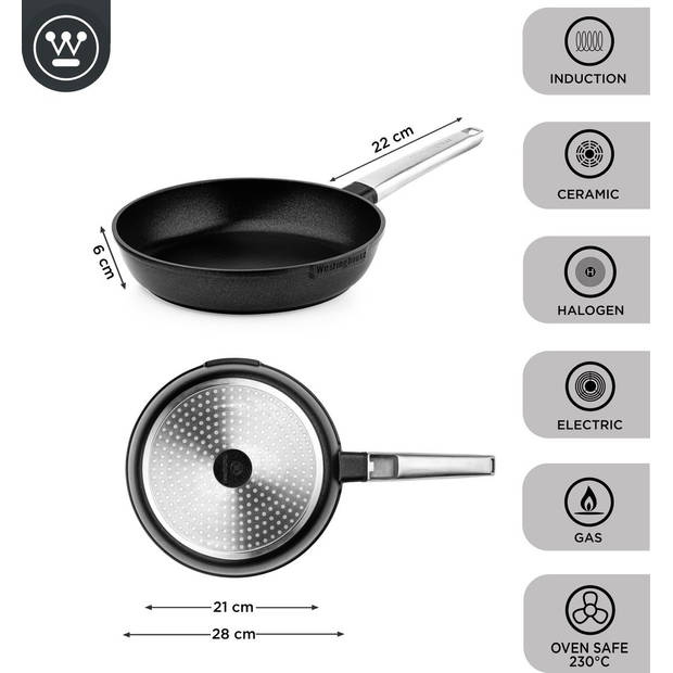 Westinghouse Koekenpannenset Performance - ø 24 en 28 cm - Zwart - Inductie en alle andere warmtebronnen