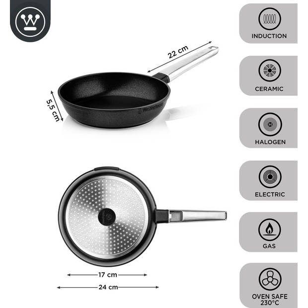 Westinghouse Koekenpannenset Performance - ø 24 en 28 cm - Zwart - Inductie en alle andere warmtebronnen