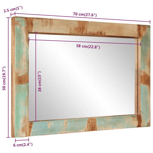 vidaXL Spiegel 70x50 cm massief gerecycled hout en glas