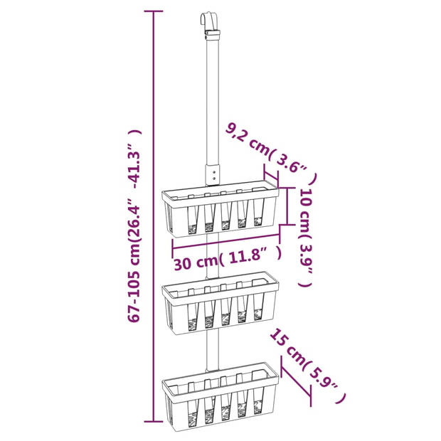 vidaXL Doucherek 30x15x(67-105) cm aluminium