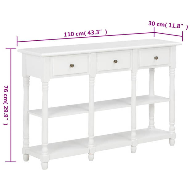 vidaXL Wandtafel 110x30x76 cm bewerkt hout wit