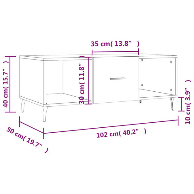 vidaXL Salontafel 102x50x40 cm bewerkt hout betongrijs