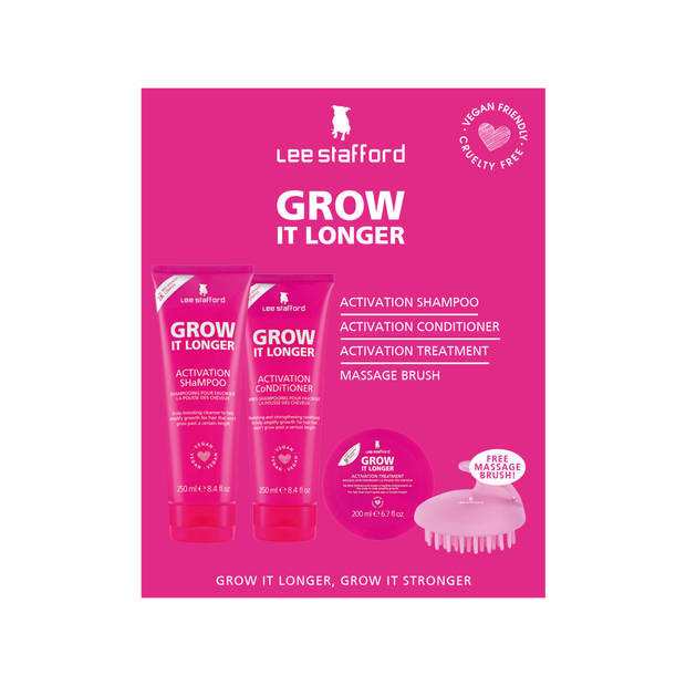 Lee Stafford Grow It Longer Set - Shampoo, Conditioner & Haarmasker - met Massageborstel - Stimuleert Haargroei