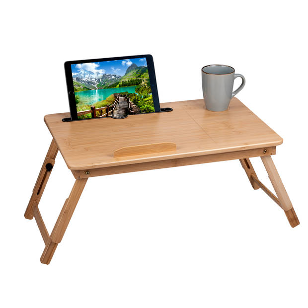 Laptoptafel Verstelbaar - 21.5 x 27.5 CM - met Cuphouder en Tabletgleuf - Bamboe
