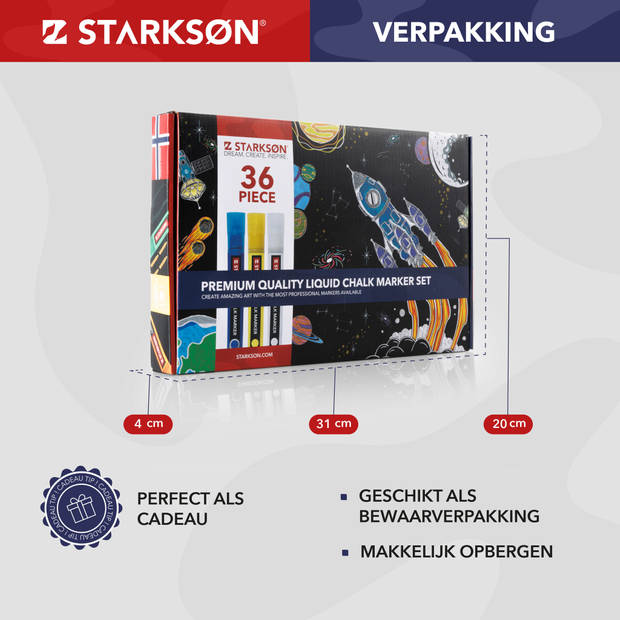 STARKSØN® 36-Delige Raamstiften & Krijtstiften Set - Krijtmarker voor Krijtbord, Raam & Whiteboard