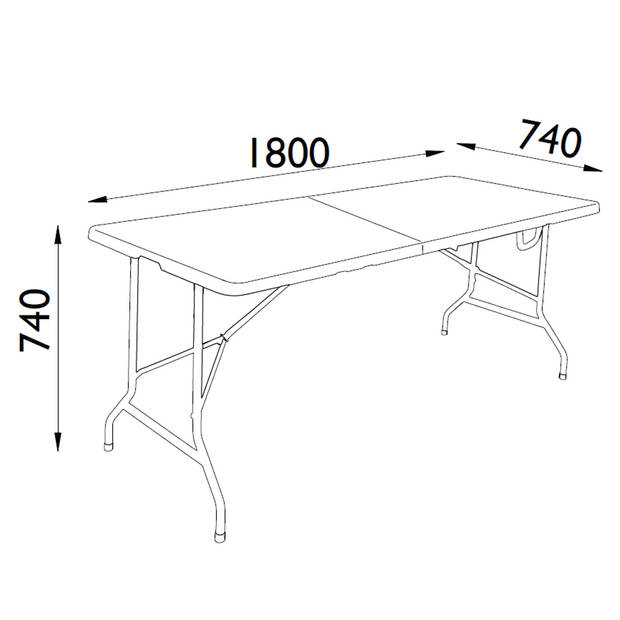 Inklapbare kunststof tafel 180 x 74 cm