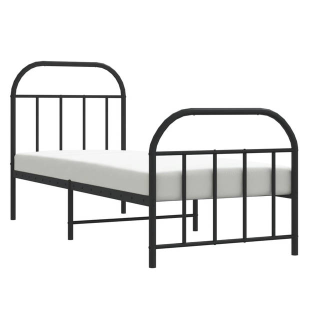 vidaXL Bedframe met hoofd- en voeteneinde metaal zwart 75x190 cm