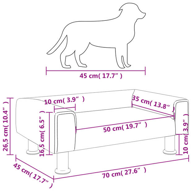 The Living Store Hondenbed Fluweel - Lichtgrijs - 70 x 45 x 26.5 cm - Stevig frame - Geschikt voor kleine honden en