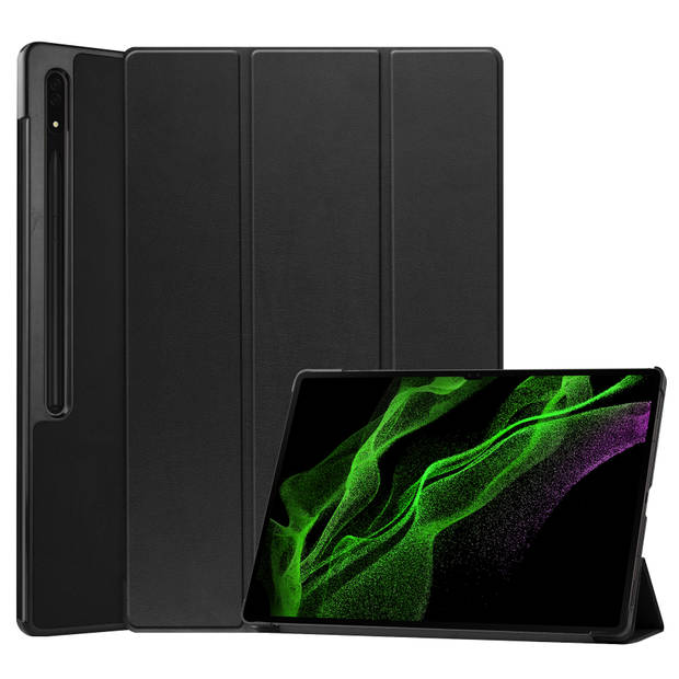 Basey Samsung Galaxy Tab S9 Ultra Hoesje Kunstleer Hoes Case Cover -Zwart