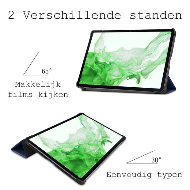 Basey Samsung Galaxy Tab S9 Hoesje Kunstleer Hoes Case Cover -Donkerblauw