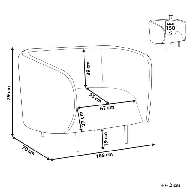 Beliani LOEN - Fauteuil-Zwart-Bouclé