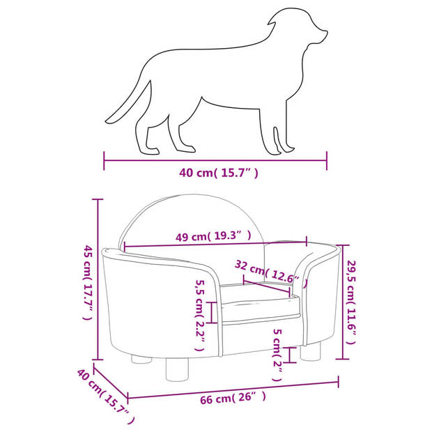 vidaXL Hondenmand 66x40x45 cm fluweel crèmekleurig