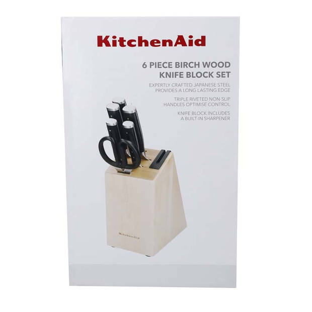 KitchenAid - Messenset, 6-delig - Hoogwaardig Japans Koolstofstaal - Berkenhouten Blok - KitchenAid