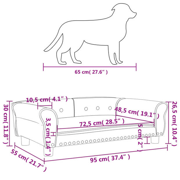 The Living Store - Hondenbank - 95 x 55 x 30 cm - Comfortabel schuim - Stevig grenenhout frame - Makkelijk schoon te